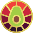 A gif of an avocado surrounded by rotating colors.